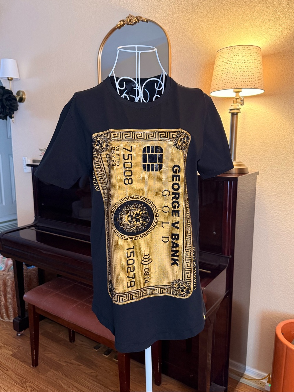 Avenue George V Paris Gold Rhinestone Card Tee